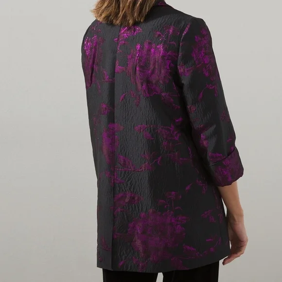 CHICO'S Black/Plum Travelers Floral Jacquard Jacket - Picture 14 of 14